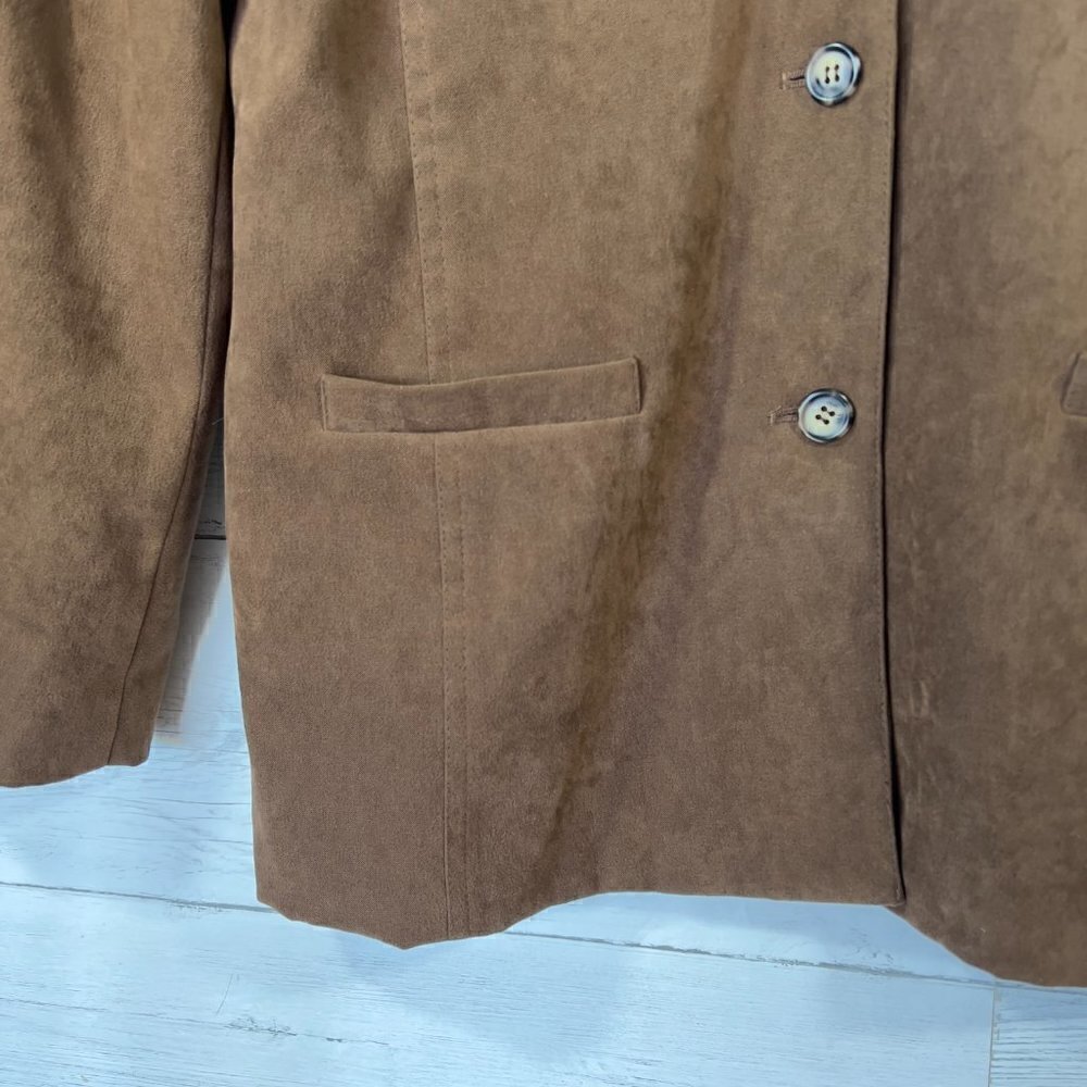 Talbots Blazer Jacket Womens Size Large Brown Suede Adorable Fox Patch Fall Wear - Picture 7 of 16